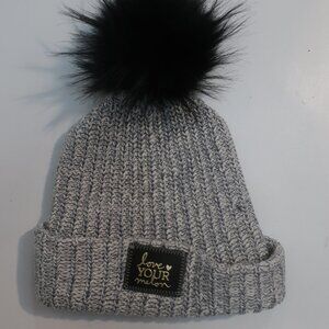 Love Your Melon (Item- 43) Gray White Cotton Chunky Knit Pom Pom Beanie Hat OS